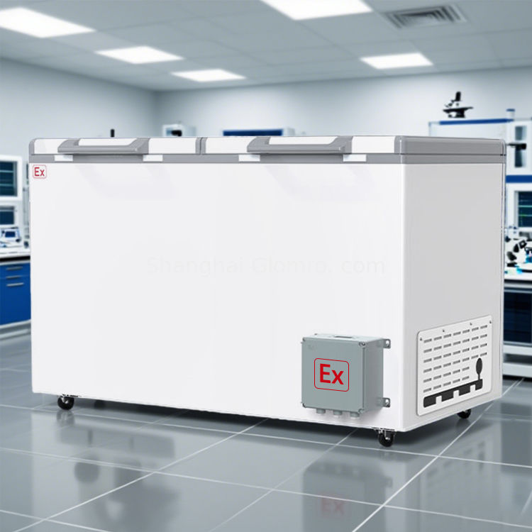 Explosion-Proof Horizontal Refrigerator Industrial Freezer In Laboratory Workshop And Warehouse Of The Biological Research Institute